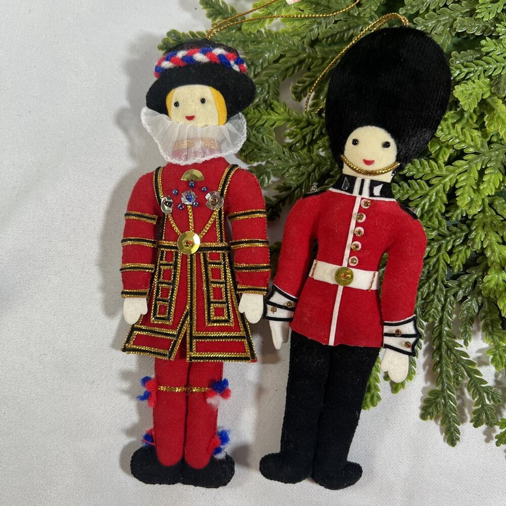 British London Beefeater Yeoman Warder & Queen’s Guard Felt Christmas Ornaments